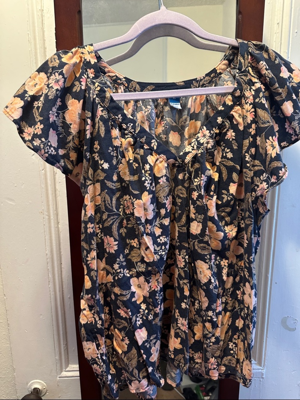 Old Navy Black Floral Short-Sleeve Blouse